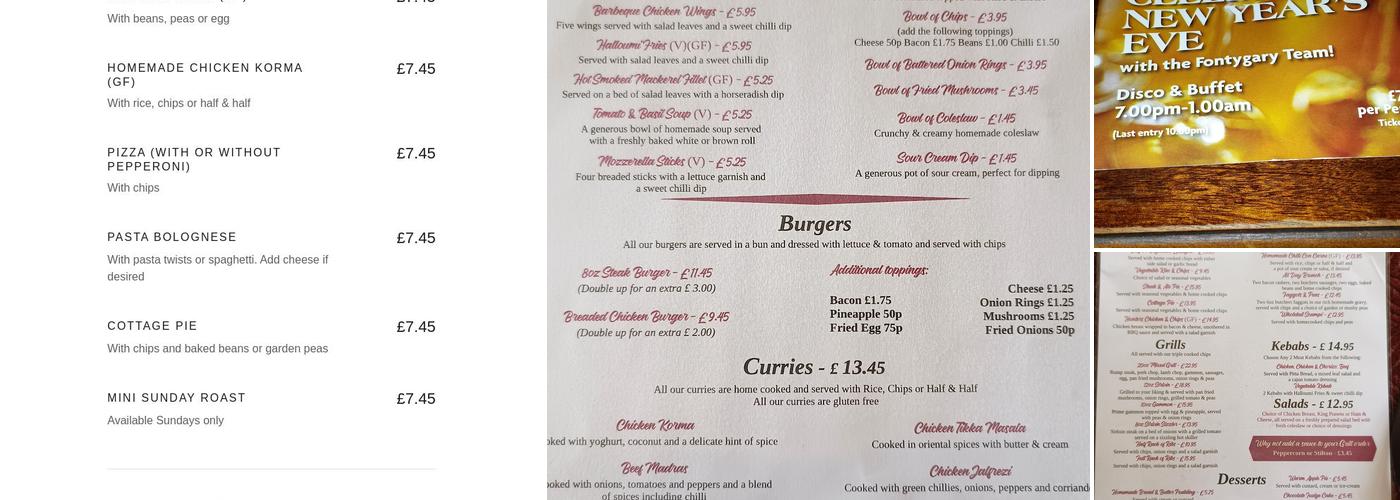 Fontygary Inn Menu