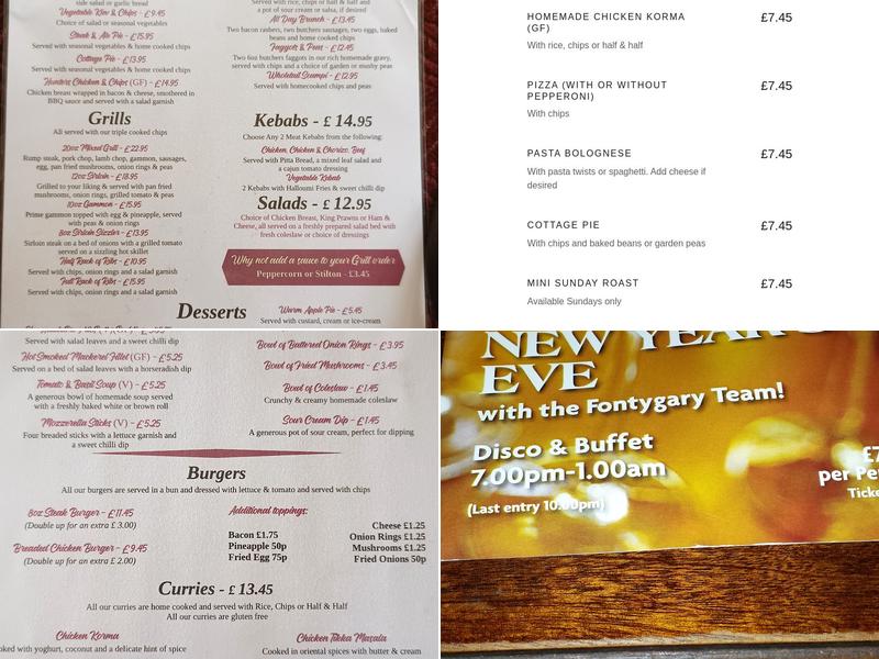 Fontygary Inn Menu