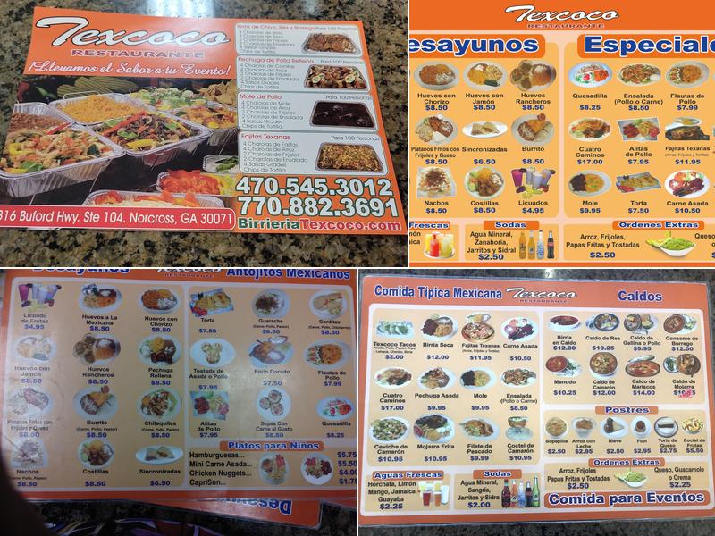 Texcoco Menu