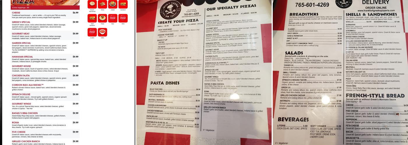 Greek's Pizzeria Menu