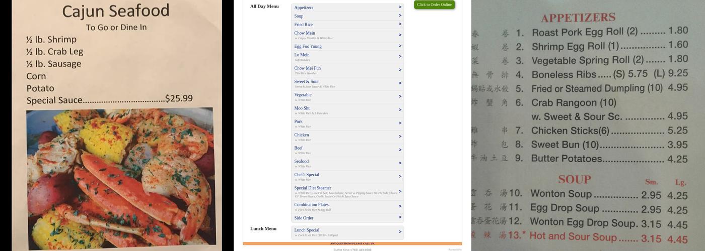 Buffet King Menu