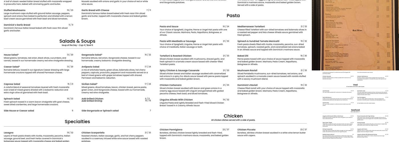 Dominick's Italian Of Historic Norcross Menu
