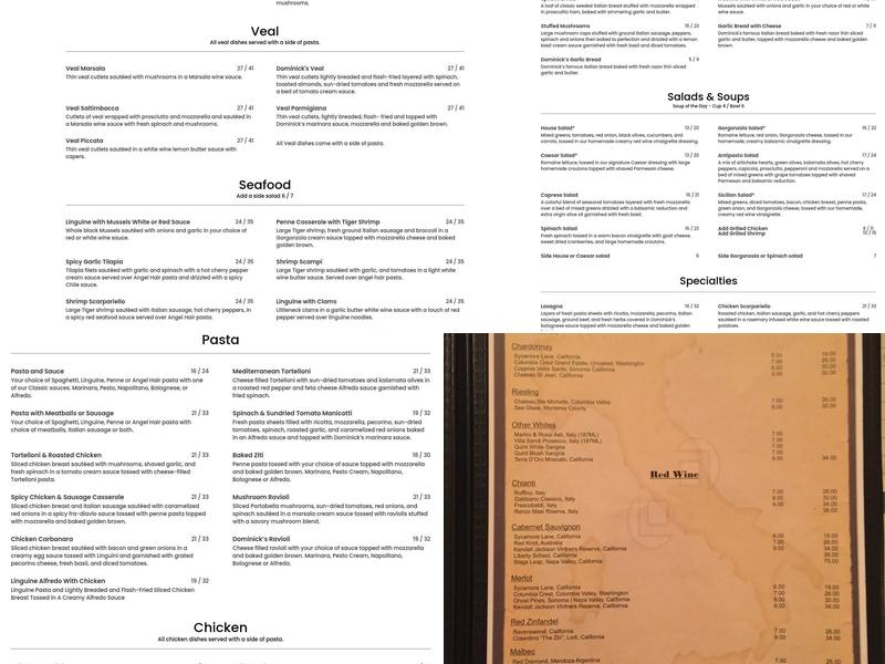 Dominick's Italian Of Historic Norcross Menu
