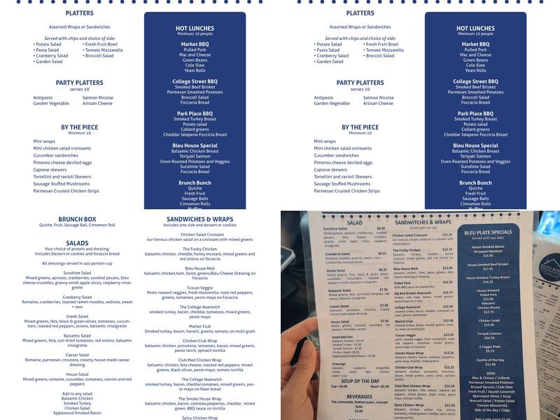 Bleu House Menu