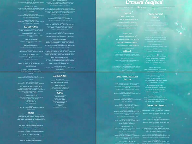 Crescent Seafood Menu