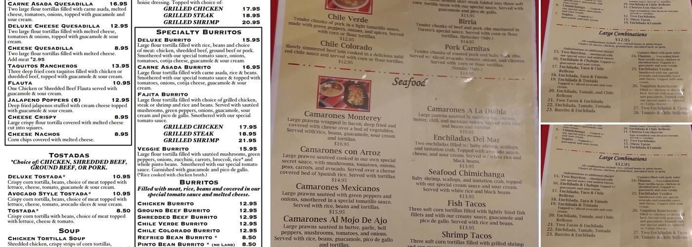 Toreros Famosos Menu
