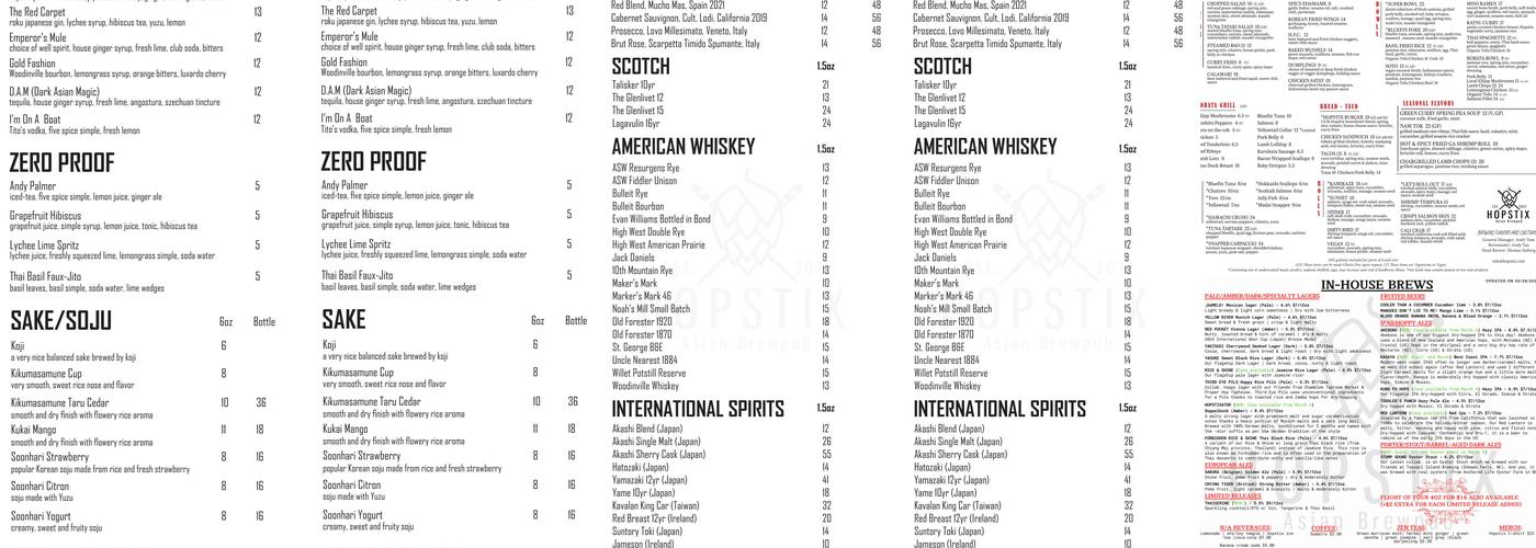 Hopstix Menu