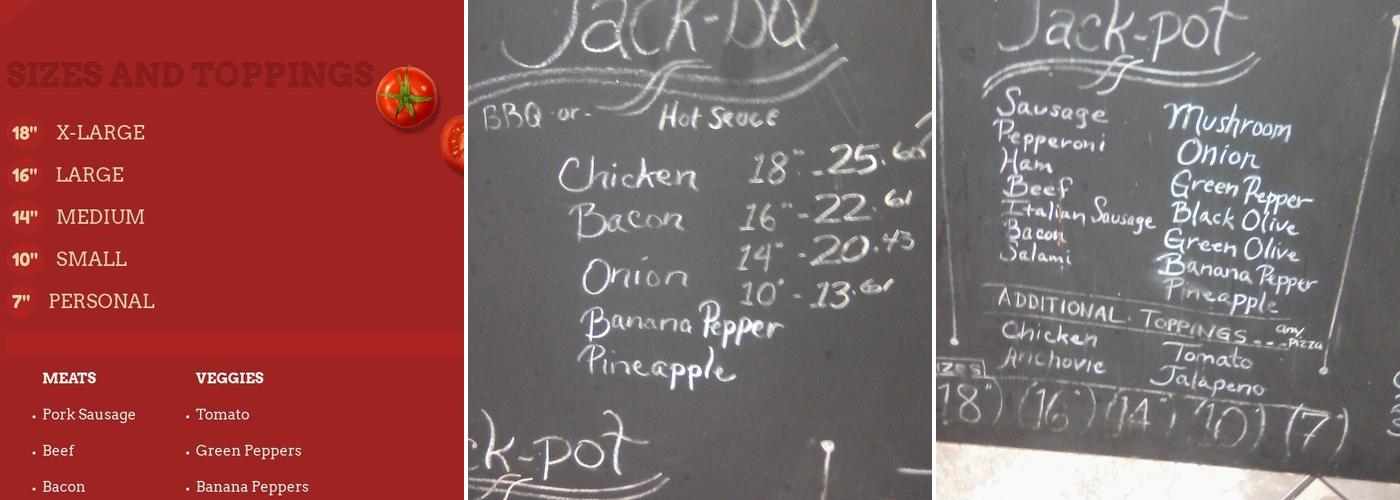 Jack's Pizza Menu