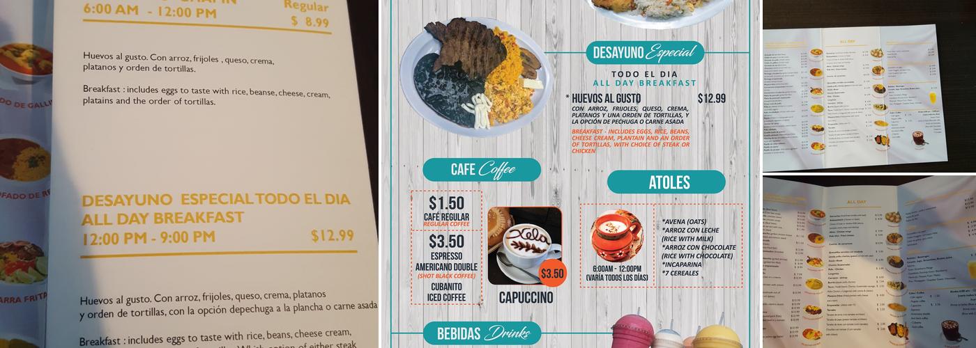 Xela Pan Cafe Menu