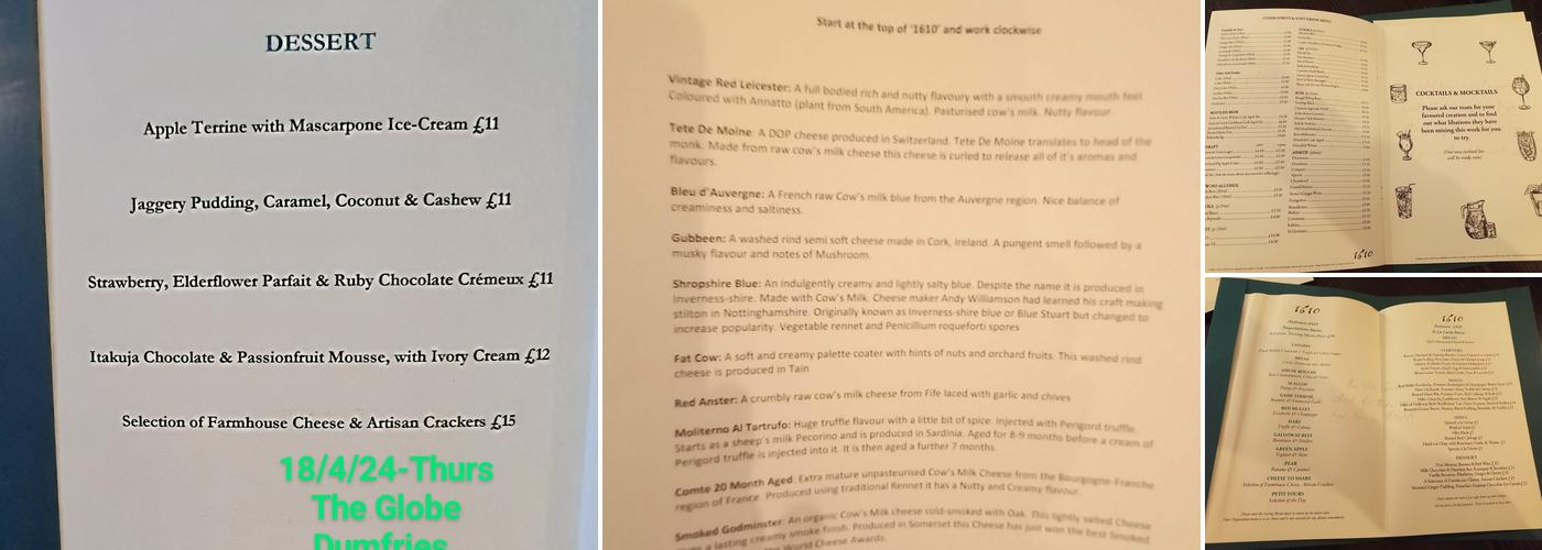 The Globe Inn Dumfries Menu