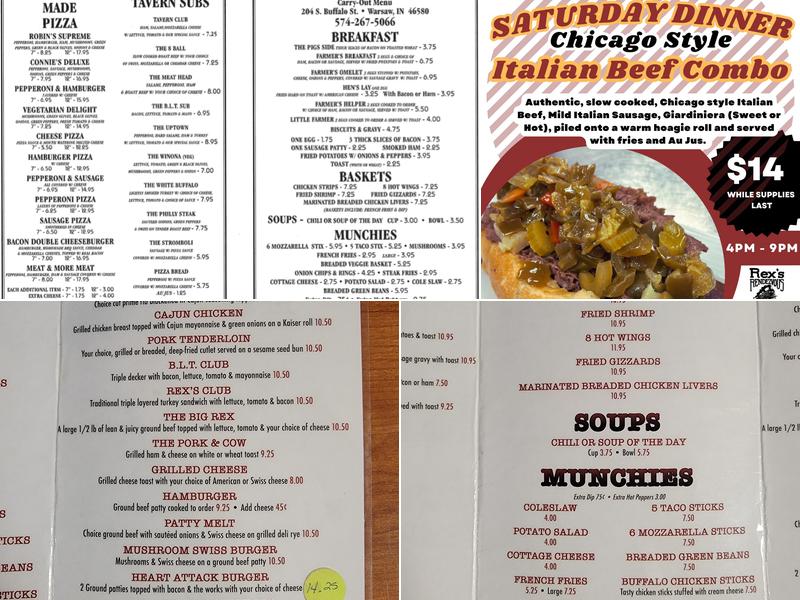 Rex's Rendezvous Menu