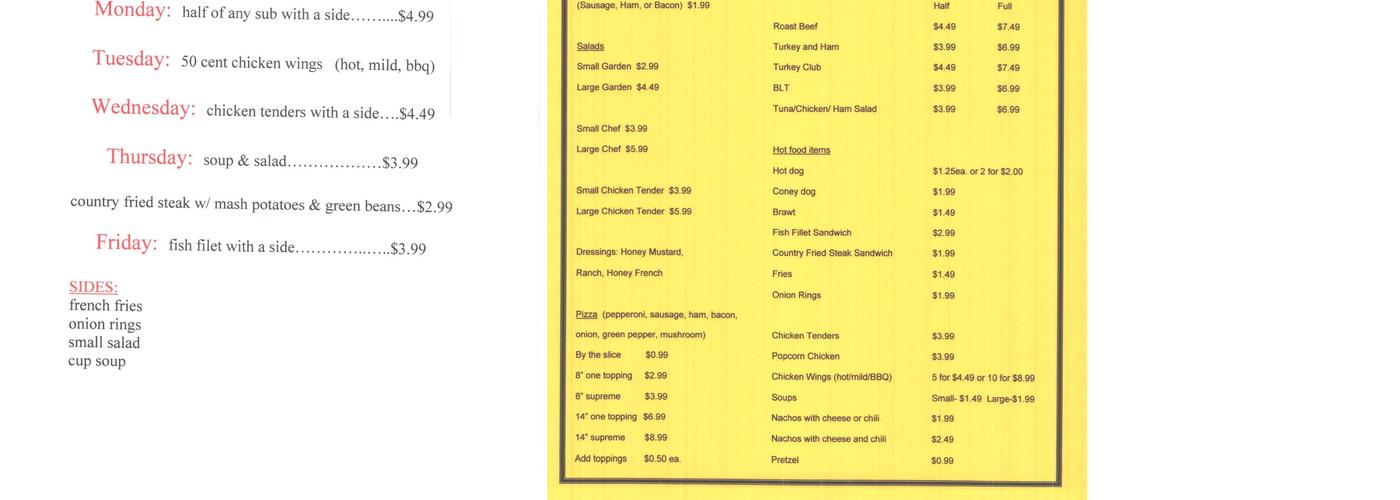 Charlie Biggs Chicken and Sauce Menu