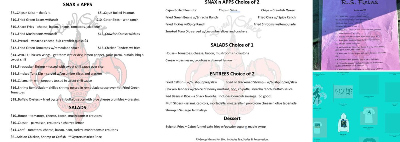 The River Shack Menu