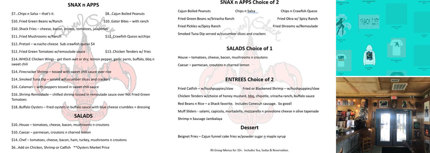 The River Shack Menu