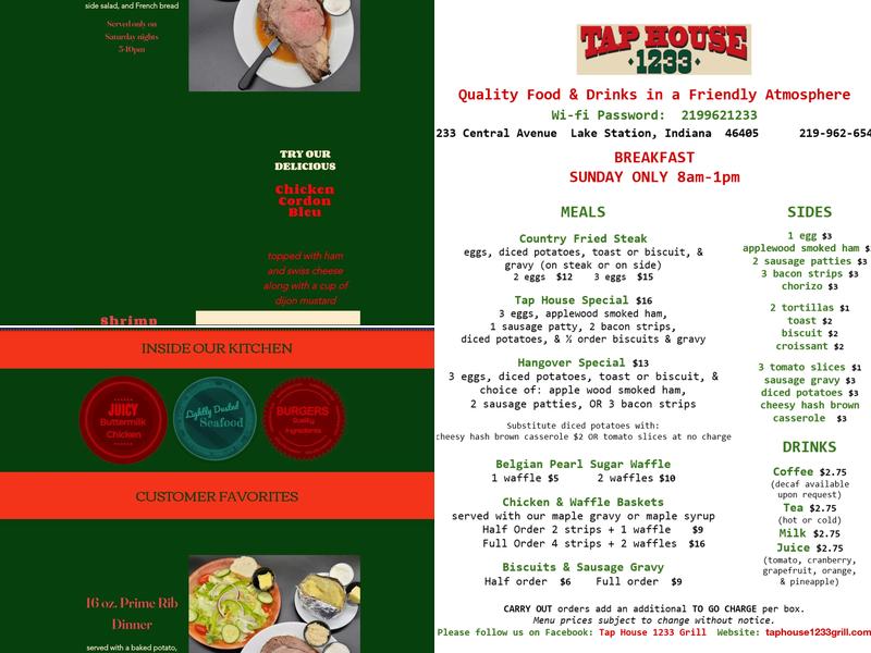 Tap House 1233 Grill Menu