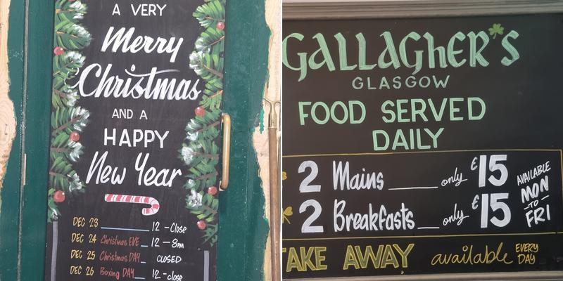 Gallagher's Bar Menu