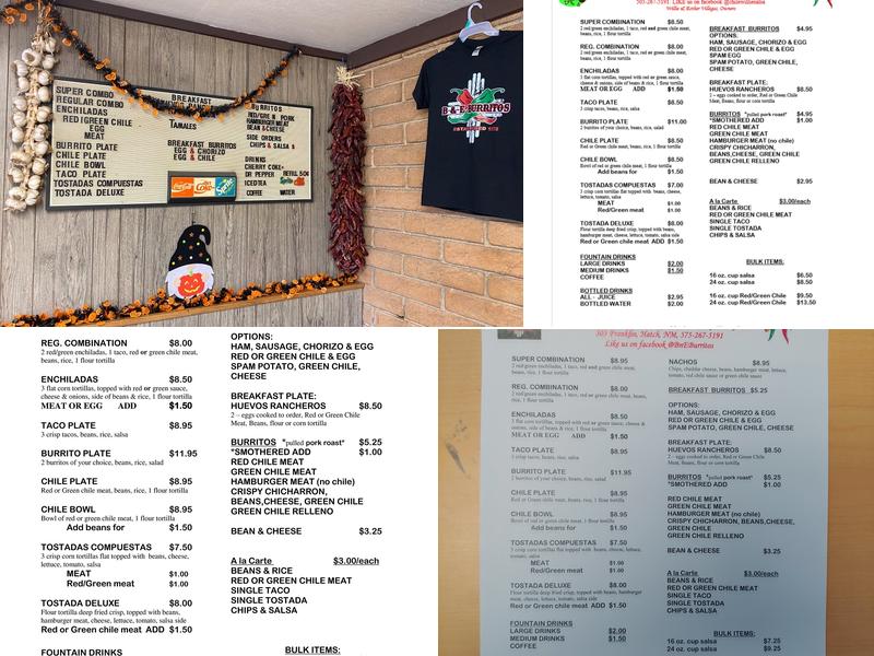 B & E Burritos Menu