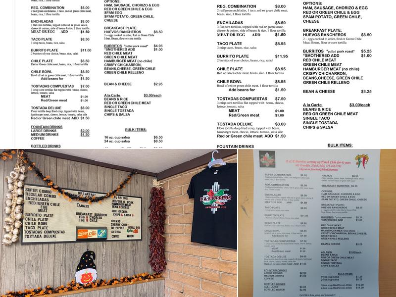 B & E Burritos Menu