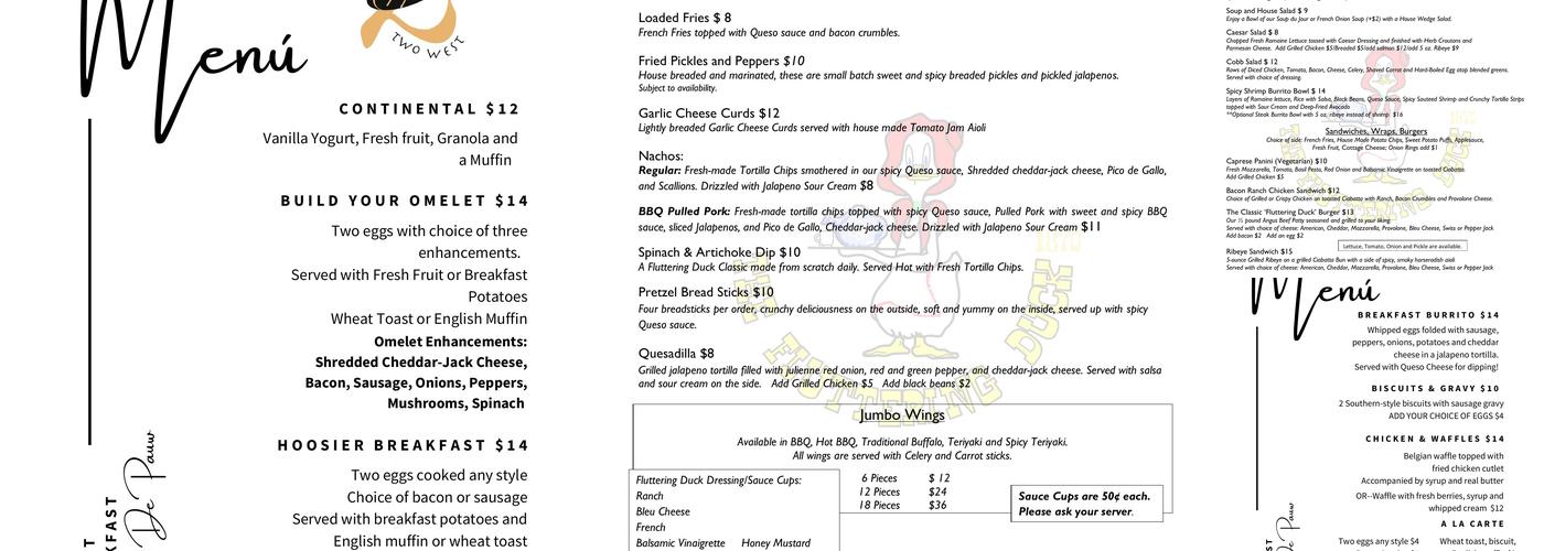 2 West Bistro Menu