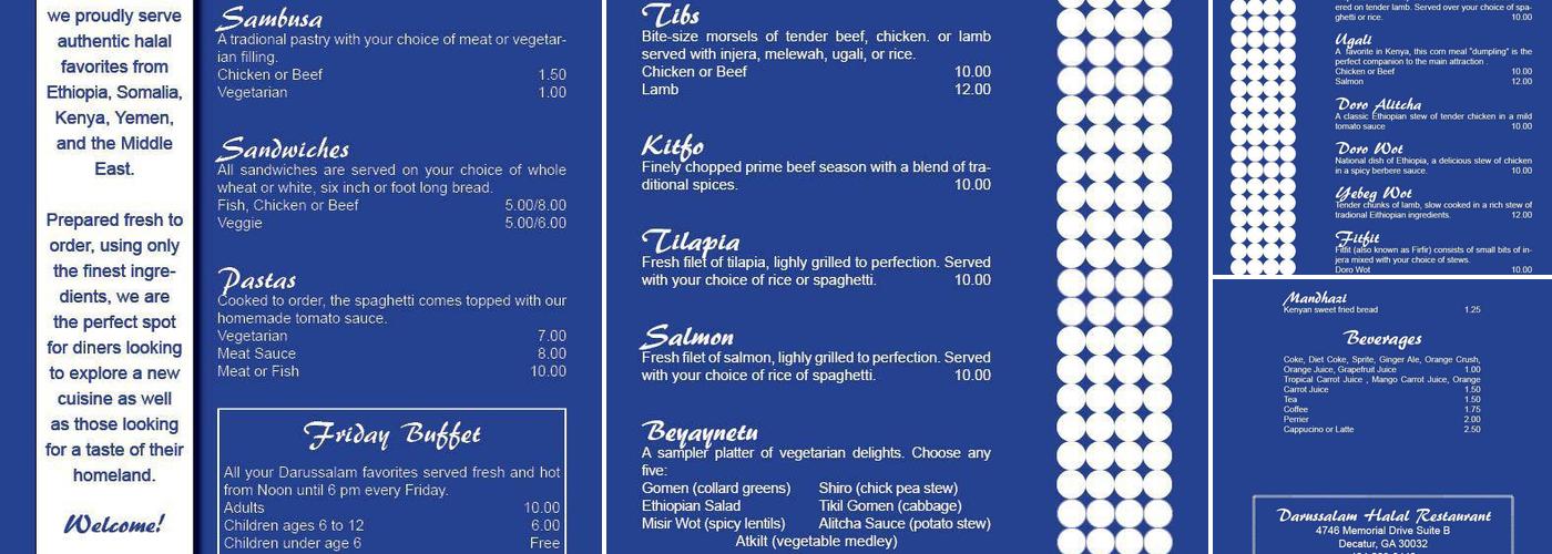 Darussalam Mediterranean & Ethiopian Restaurant Menu
