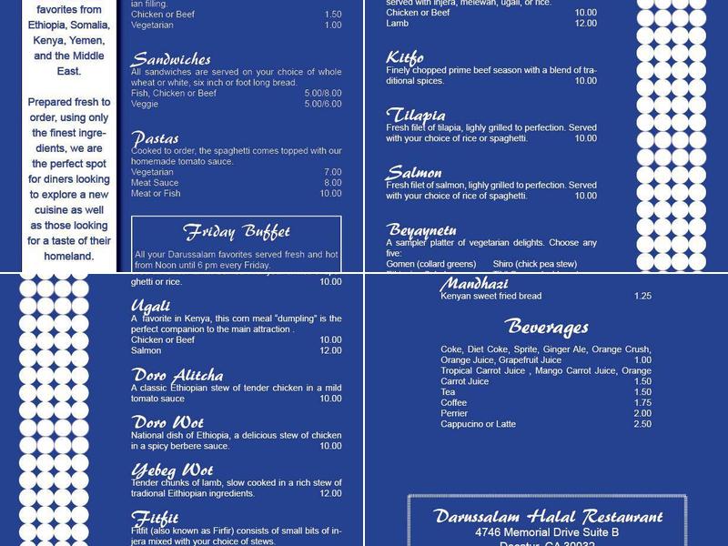 Darussalam Mediterranean & Ethiopian Restaurant Menu