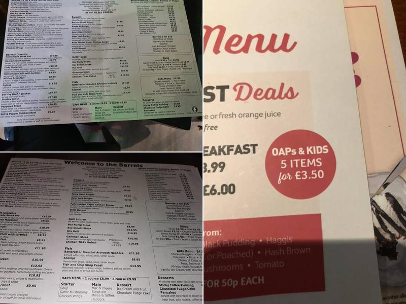 The Barrels Menu
