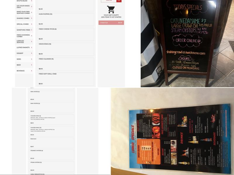 Shaking Crawfish Menu