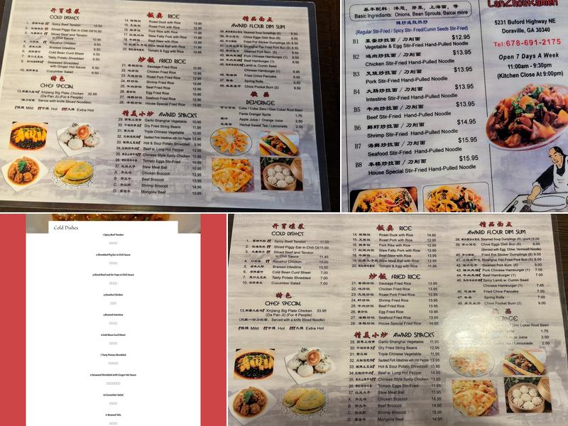 LanZhou Ramen Menu