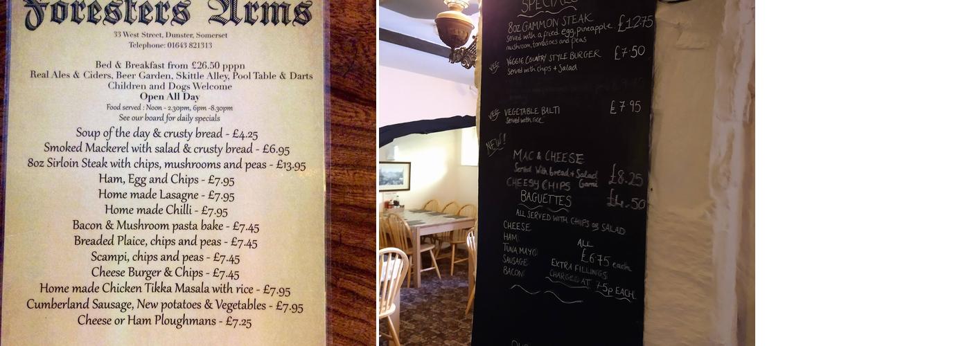 The Foresters Arms Dunster Menu
