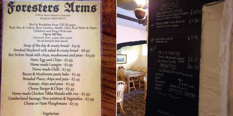 The Foresters Arms Dunster Menu