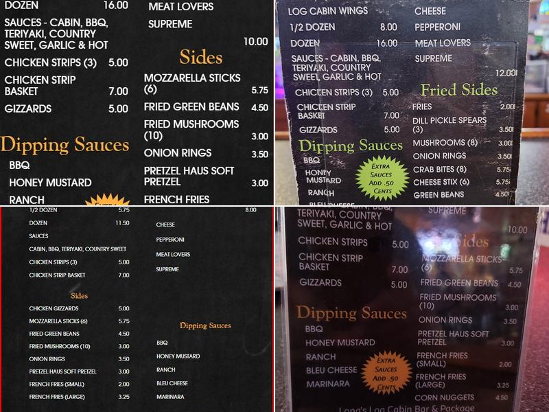 Long's Log Cabin Bar & Package Menu