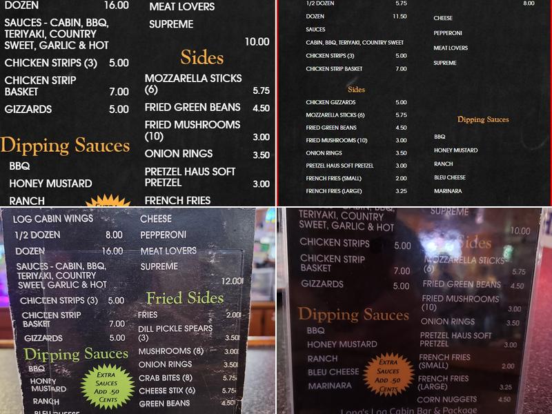 Long's Log Cabin Bar & Package Menu
