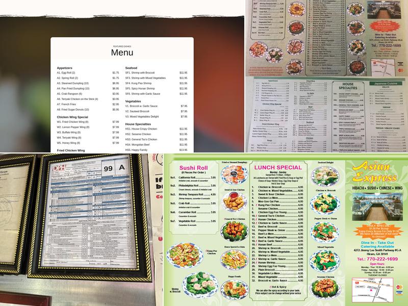 Asian Express Menu