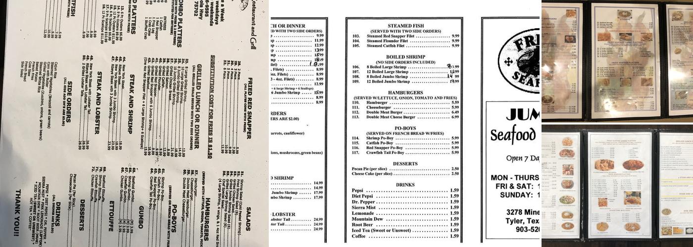 Jumbo Seafood Menu