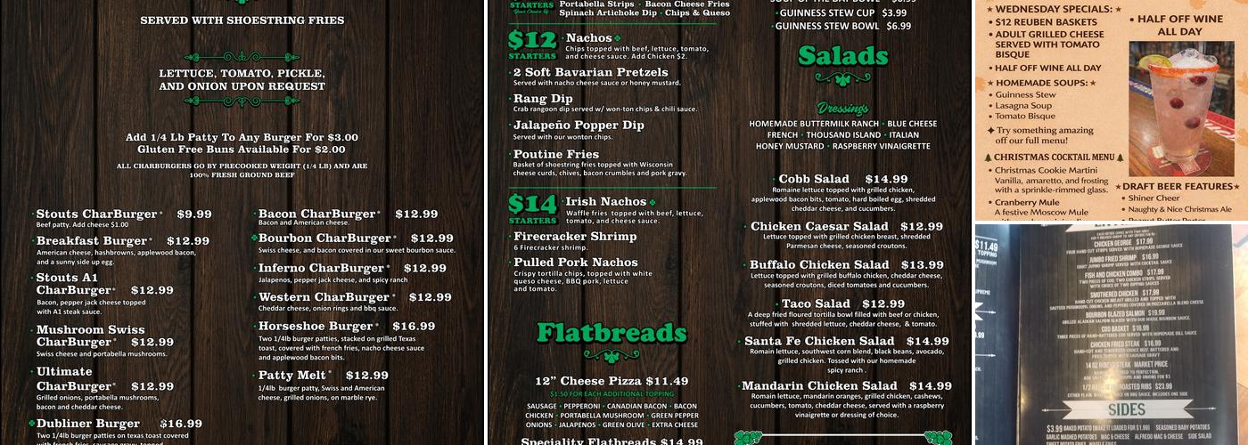 Stouts Irish Pub Menu