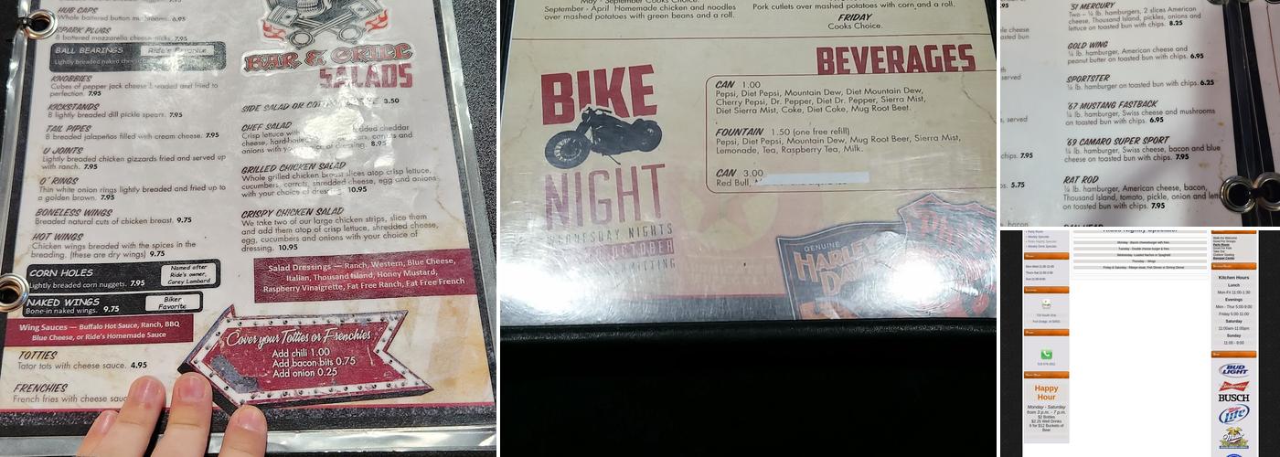 Rides Bar & Grill Menu