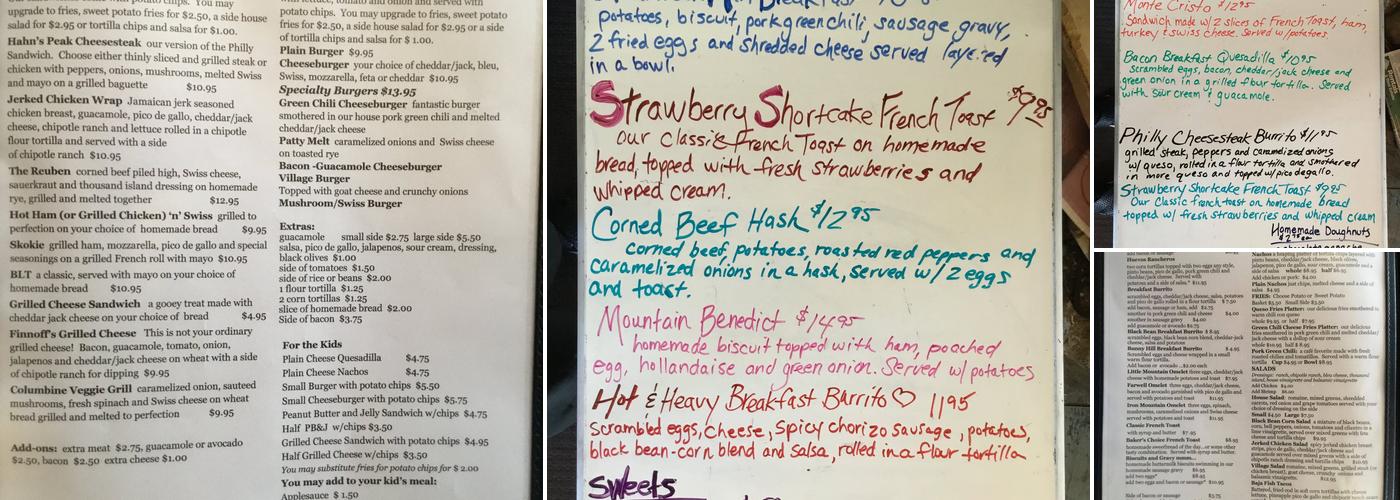 Hahns Peak Cafe Menu