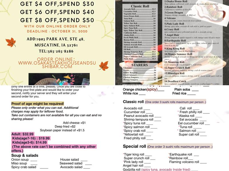 Osaka Sushi Steakhouse& Bar Menu