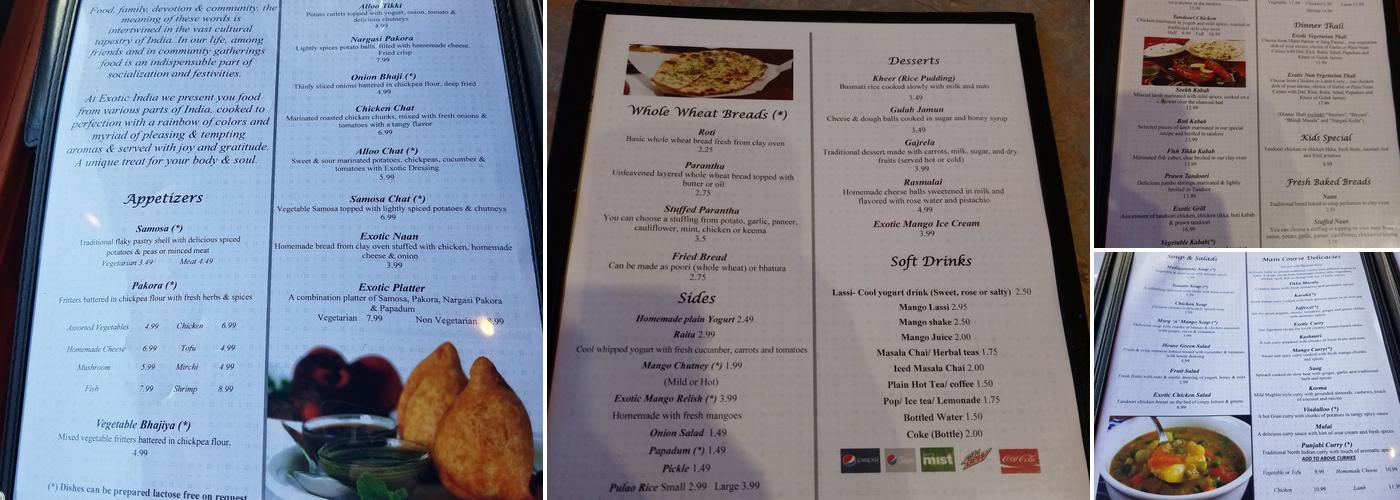 Exotic India Menu