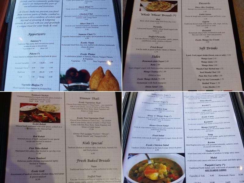 Exotic India Menu
