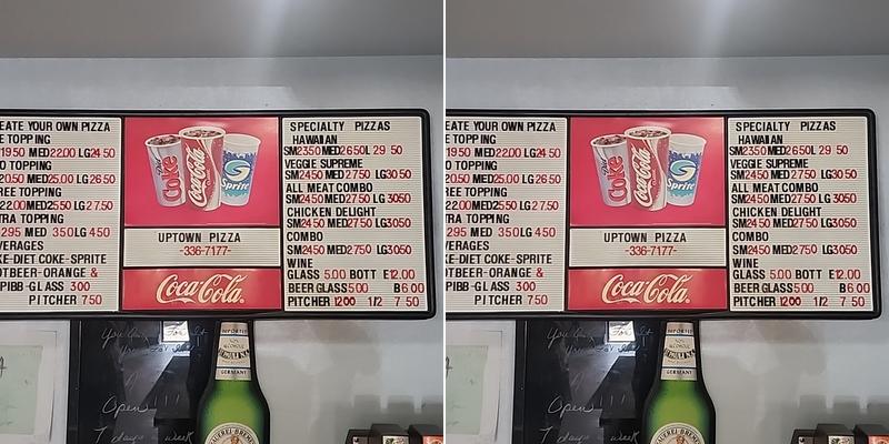 Uptown Pizza Menu