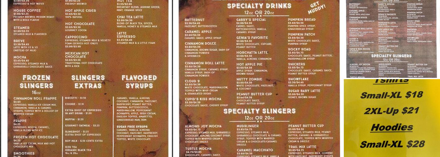 Mudslingers Drive Thru Coffee Menu