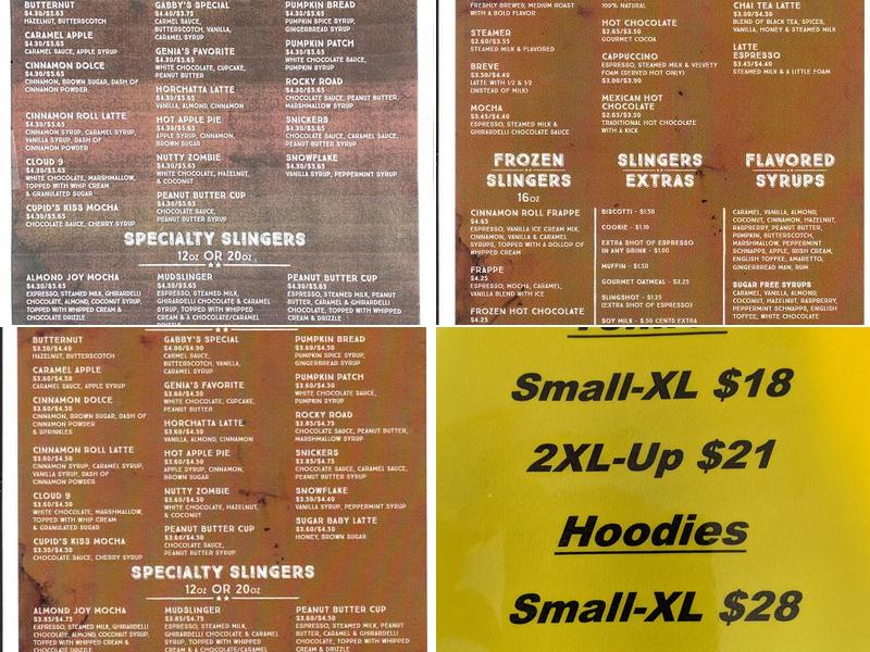Mudslingers Drive Thru Coffee Menu