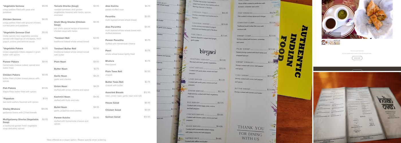Indian Oven Menu