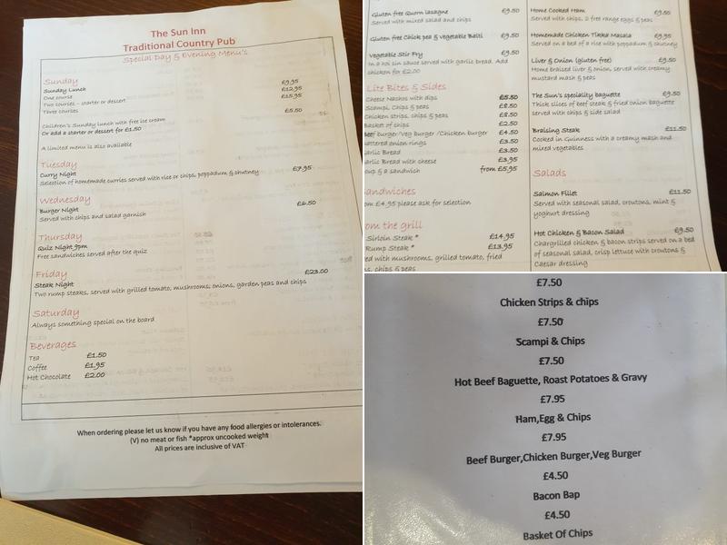 The Sun Inn Menu
