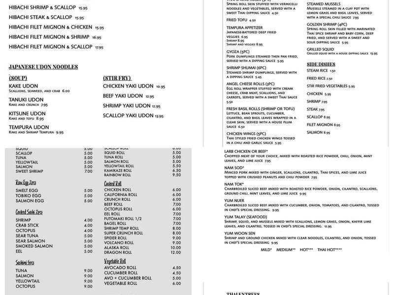 Fusion Japanese & Thai Menu