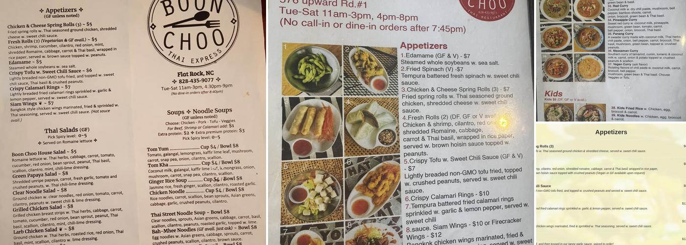 Boon Choo Thai Express Menu