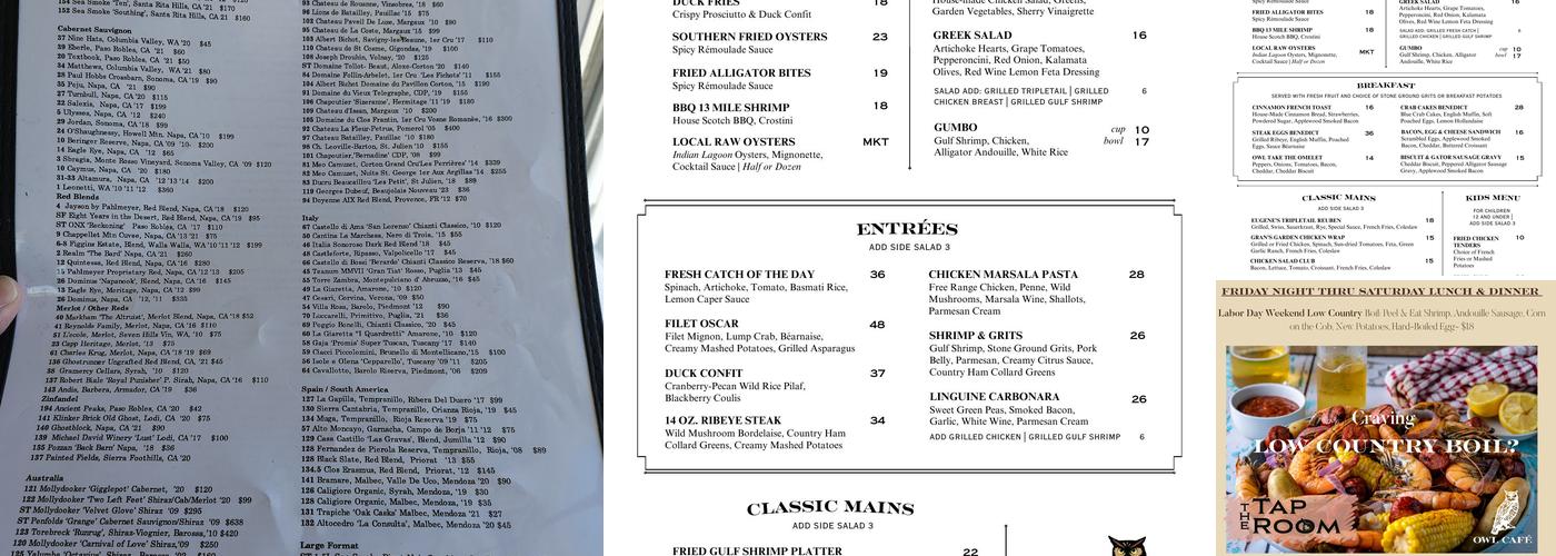 Owl Café Menu