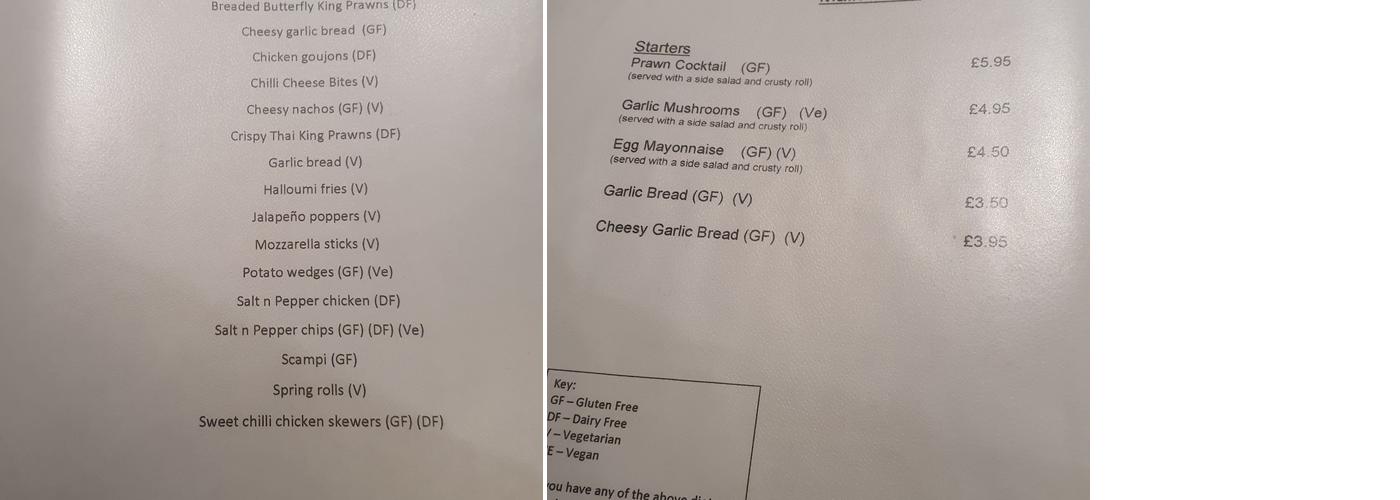 The Kings Arms Inn Menu