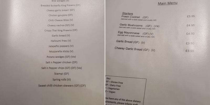 The Kings Arms Inn Menu